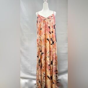 Nicole Miller NWT Dusty Pink Floral Chiffon Maxi Dress Size XL
